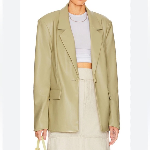 WEWOREWHAT Women’s Downtown Blazer Vegan Leather size M jacket Oat Sage Grn EUC - Picture 7 of 17